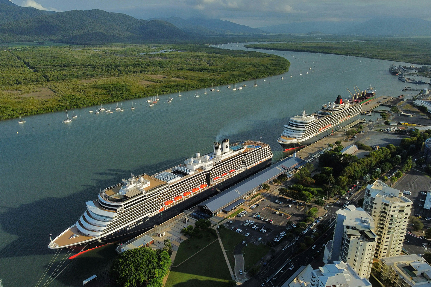 Two cruise ships docked in Cairns harbour