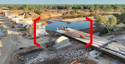 Image of Fitzroy Bridge with red square brackets overlaid on top to crop focus on the bridge