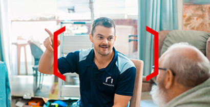 Liam Highmore with an apartment interior in the backdrop