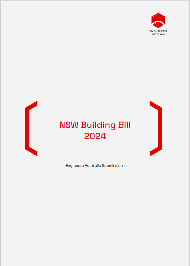 Grey background with red title, reading 'NSW Building Bill 2024',  in large red brakcets